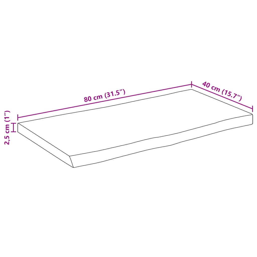 Bordsskiva 80x40x2,5 cm levande kant massivt mangoträ