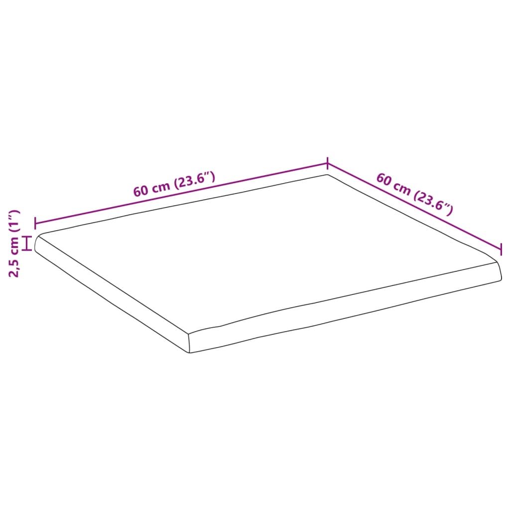 Bordsskiva 60x60x2,5 cm levande kant massivt mangoträ