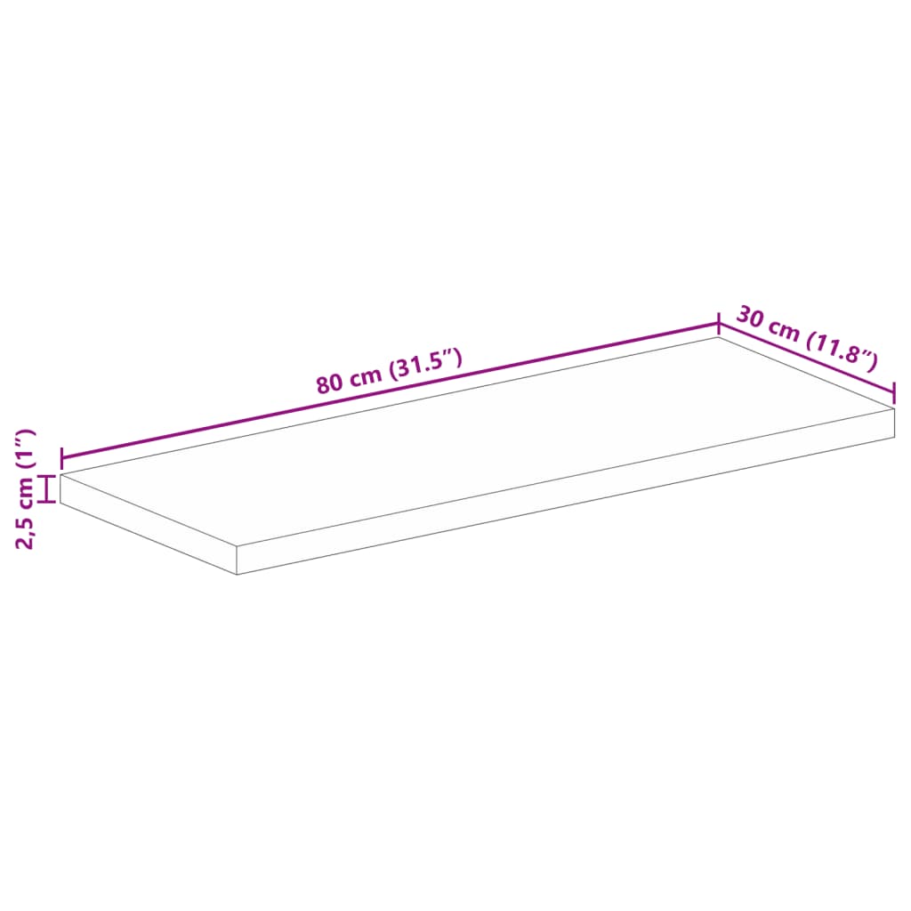 Bordsskiva 80x30x2,5 cm rektangulär massivt återvunnet trä