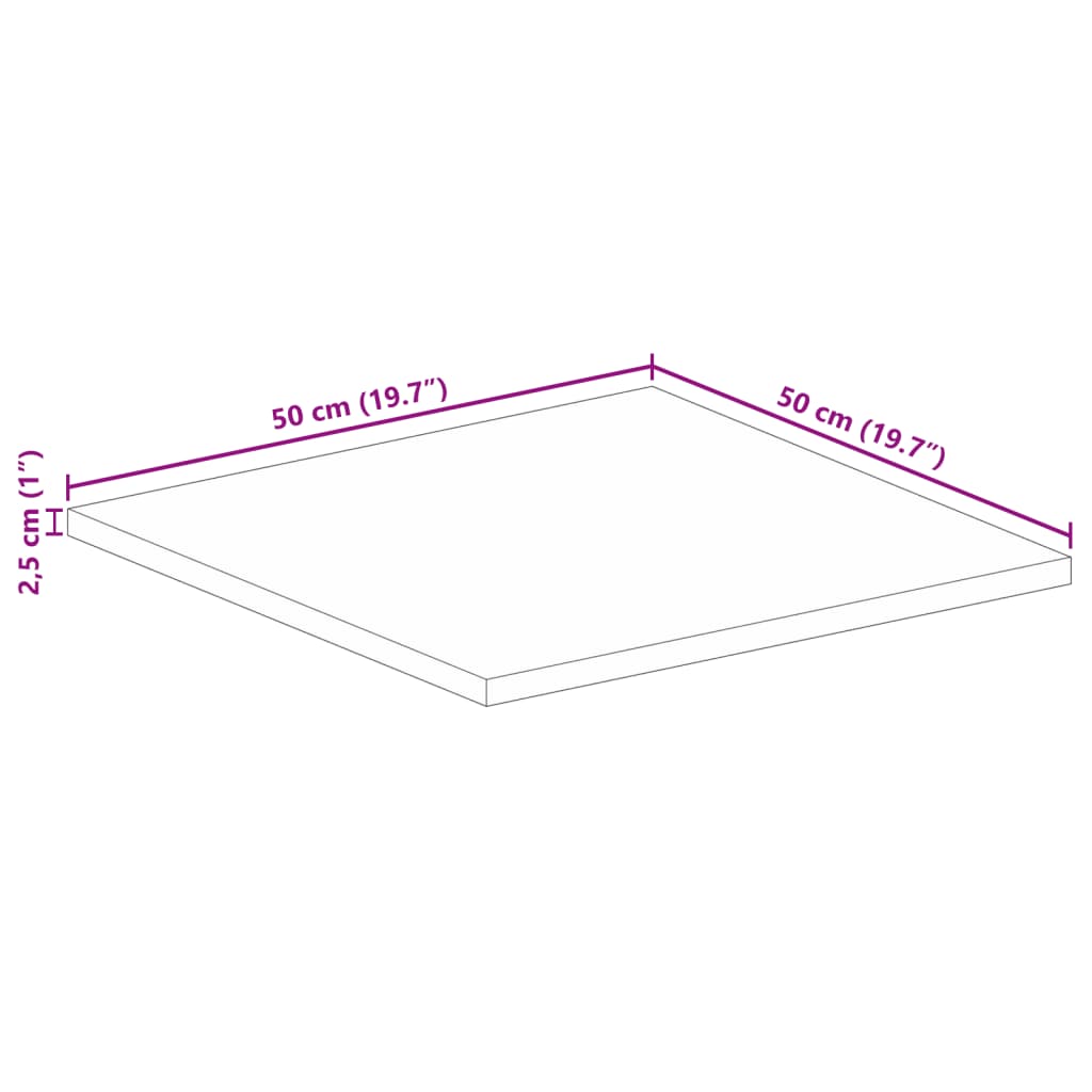 Bordsskiva 50x50x2,5 cm fyrkantig massivt återvunnet trä