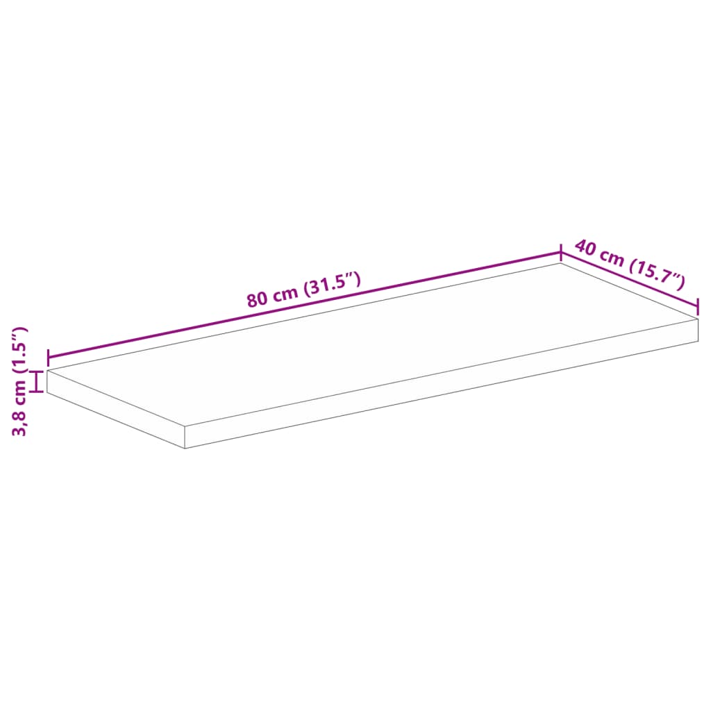 Bordsskiva 80x40x3,8 cm rektangulär massivt grovt mangoträ