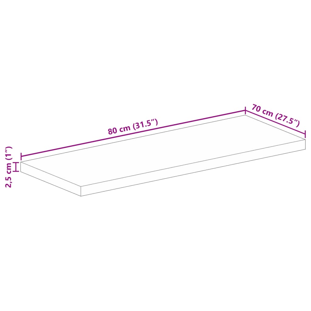 Bordsskiva 80x70x2,5 cm rektangulär massivt mango-trä