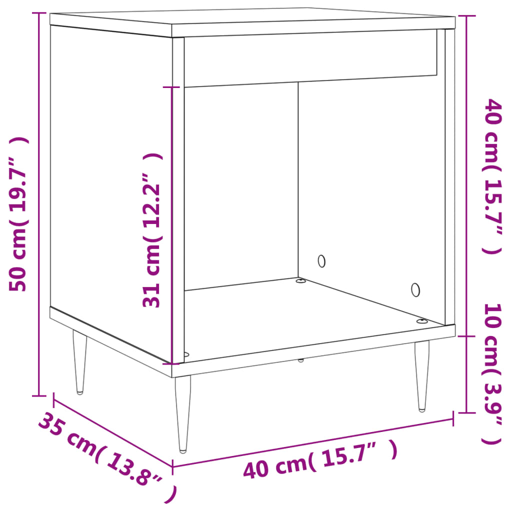 Sängbord vit 40x35x50 cm konstruerat trä