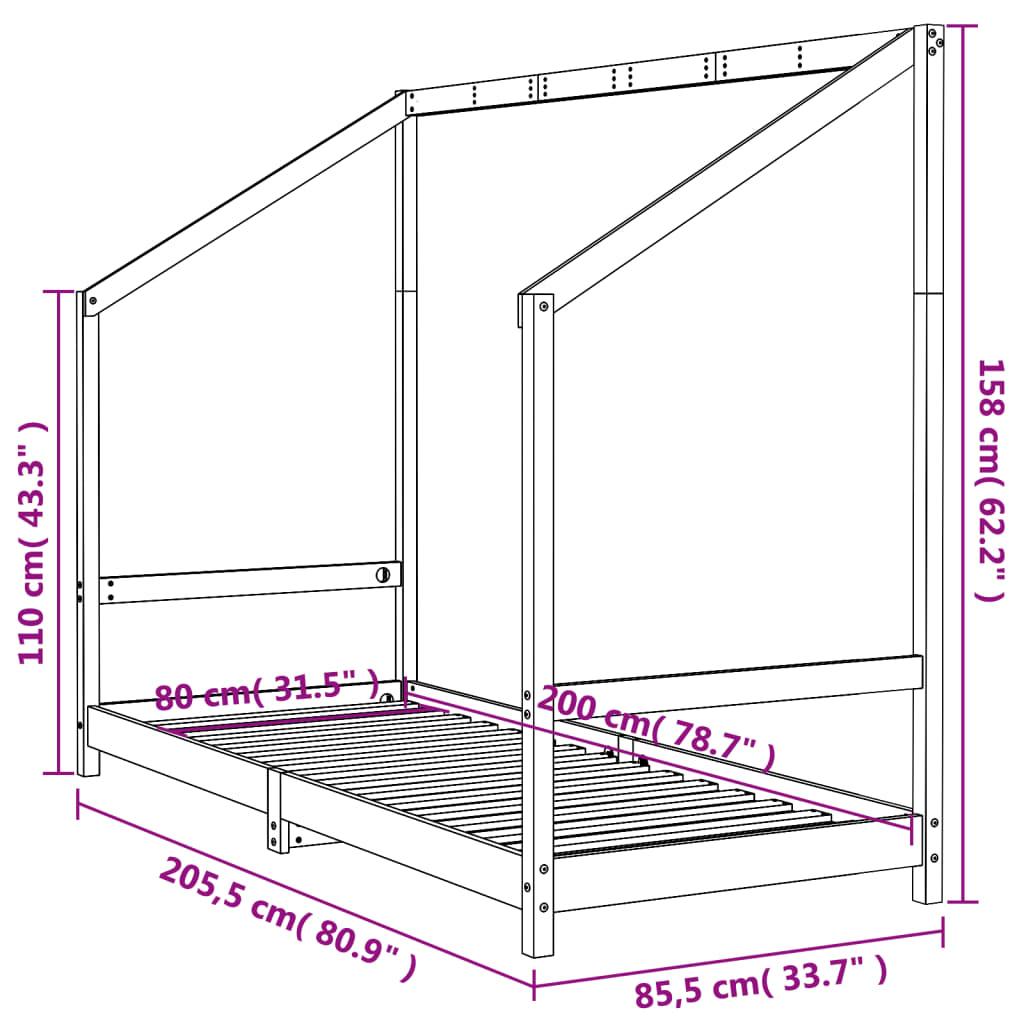 Sängram för barnsäng svart 80x200 cm massiv furu - HQ5