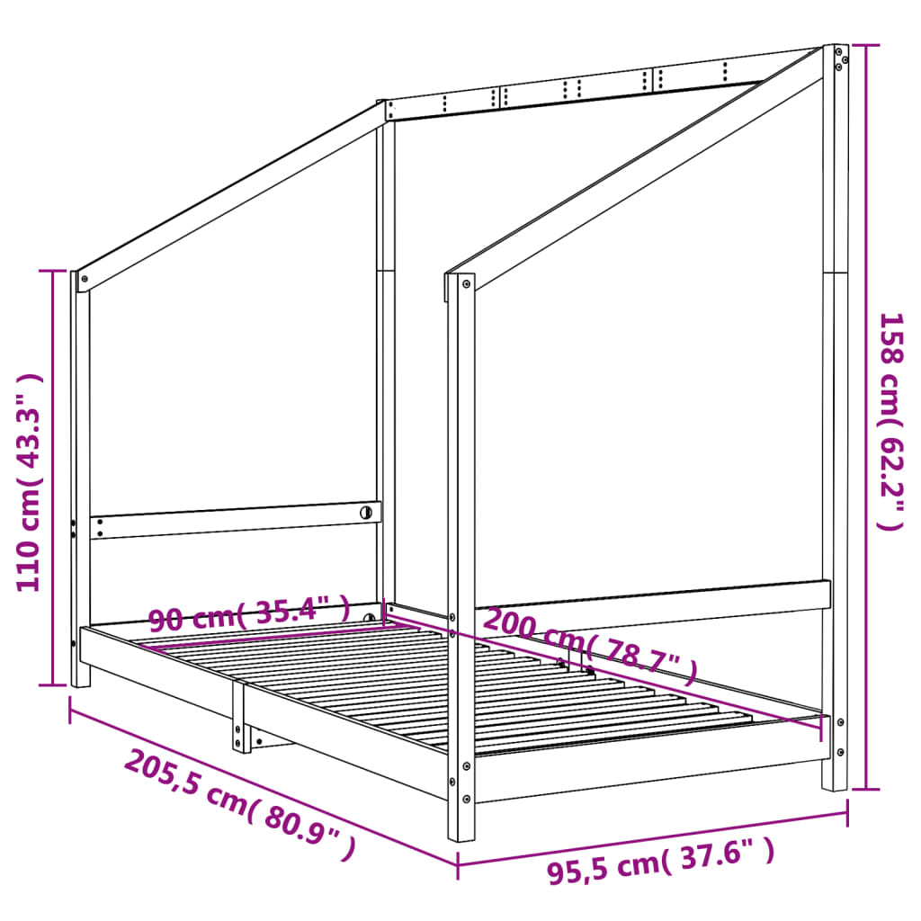 Sängram för barnsäng vit 90x200 cm massiv furu