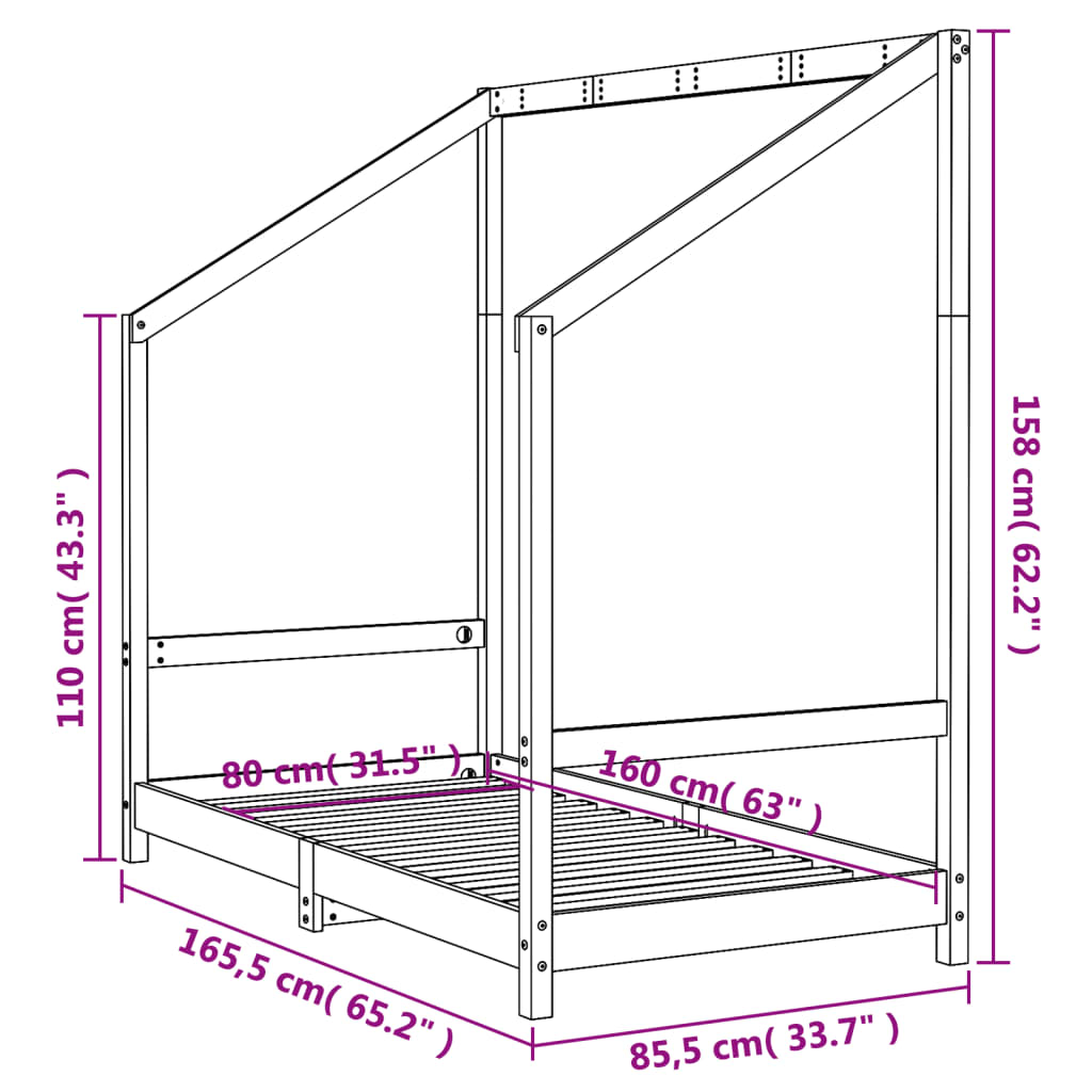 Sängram för barnsäng vit 80x160 cm massiv furu