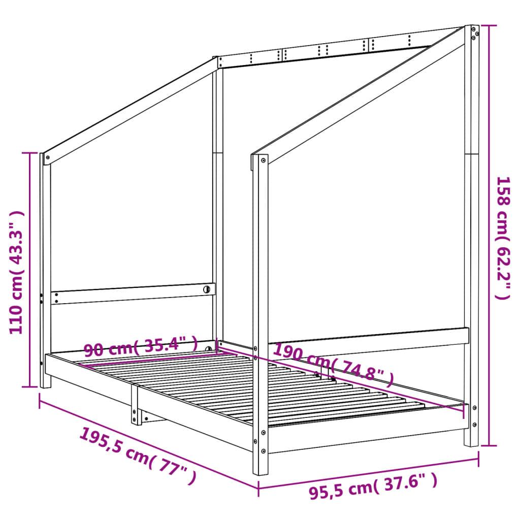 Sängram för barn vit 90x190 cm massiv furu - HQ5