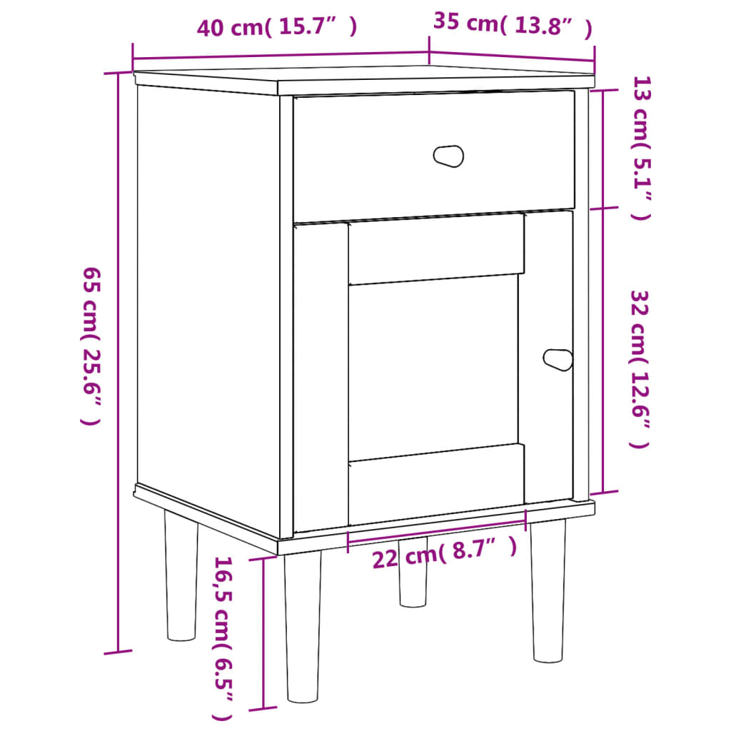 Sängbord SENJA rottinglook brun 40x35x65 cm massiv furu