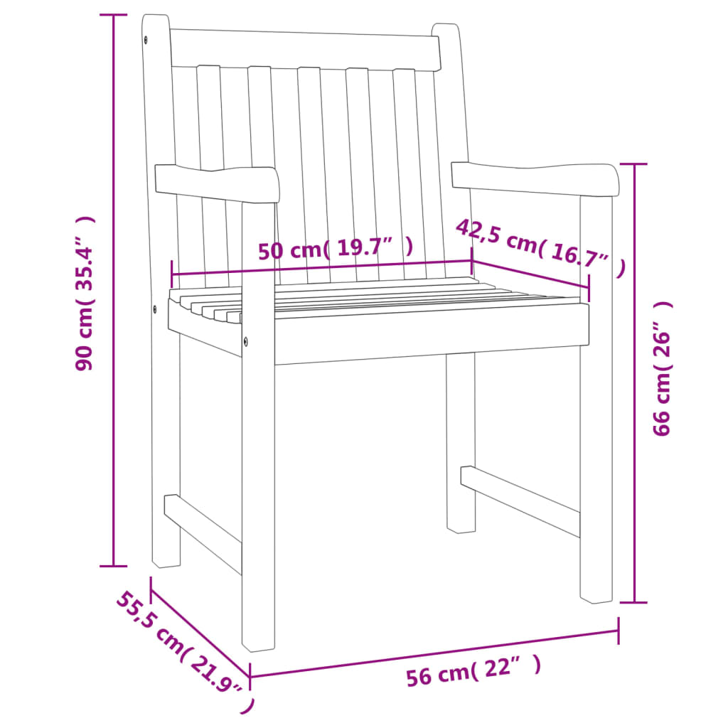 Trädgårdsstolar 6 st 56x55,5x90 cm massivt akaciaträ