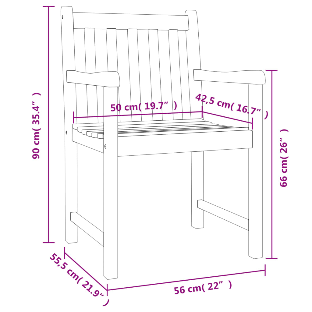 Trädgårdsstolar 8 st 56x55,5x90 cm massivt akaciaträ