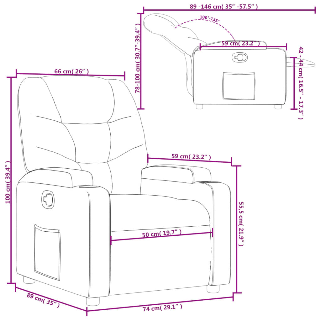 Reclinerfåtölj cappuccino konstläder