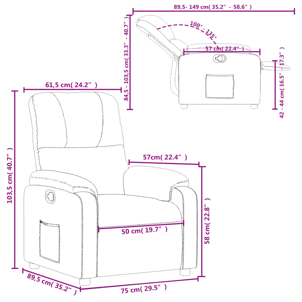 Reclinerfåtölj brun mikrofibertyg