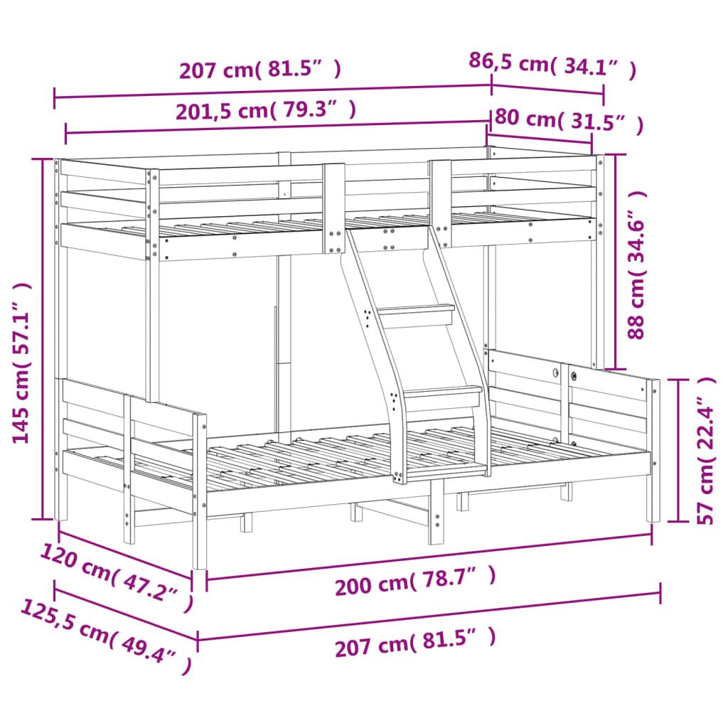 Våningssäng 80x200/120x200 cm massiv furu - HQ5