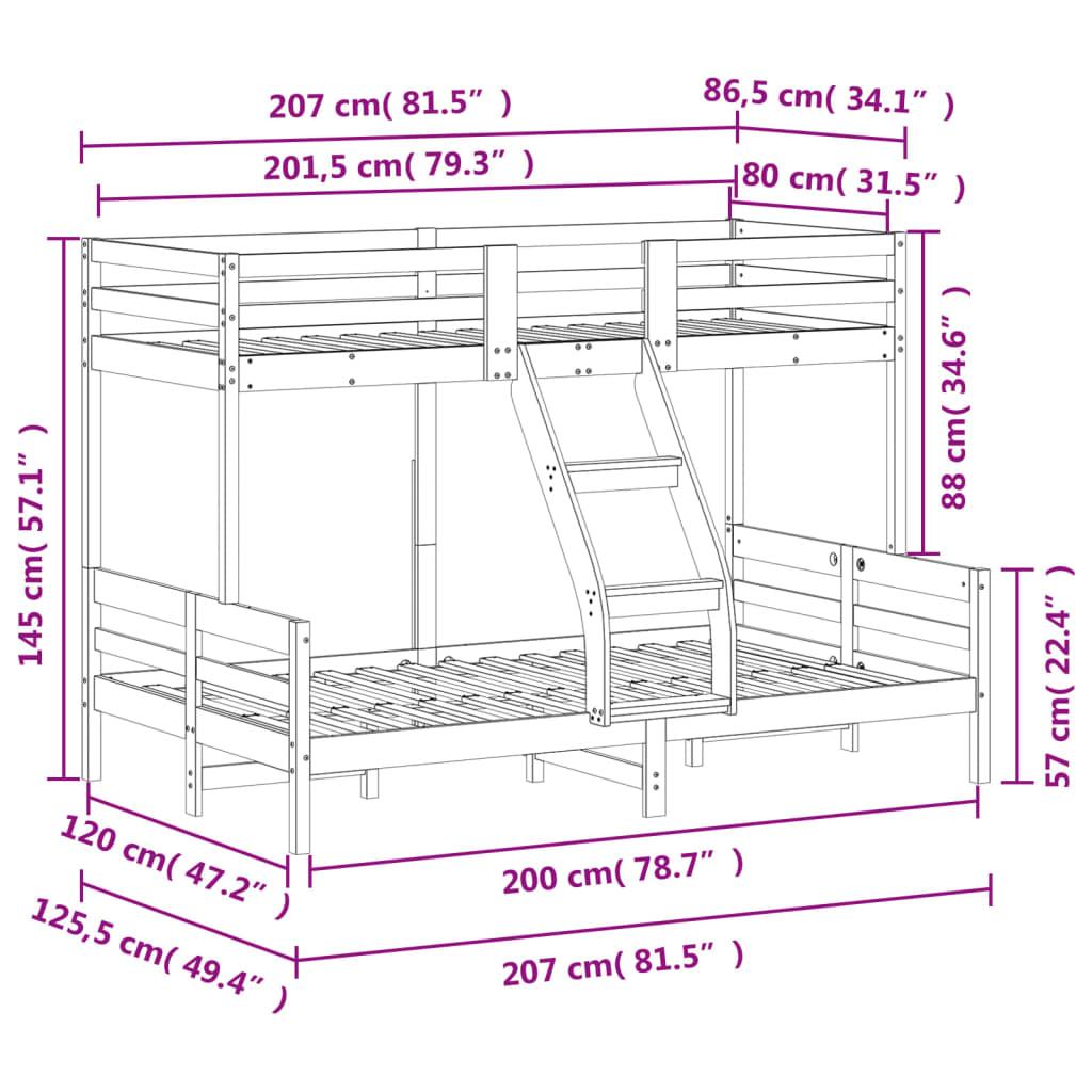 Våningssäng 80x200/120x200 cm vaxbrun massiv furu - HQ5