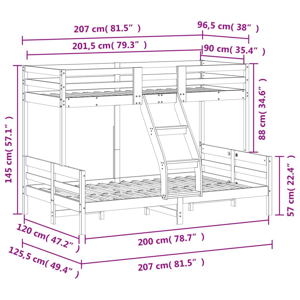 Våningssäng 90x200/120x200 cm vaxbrun massiv furu - HQ5