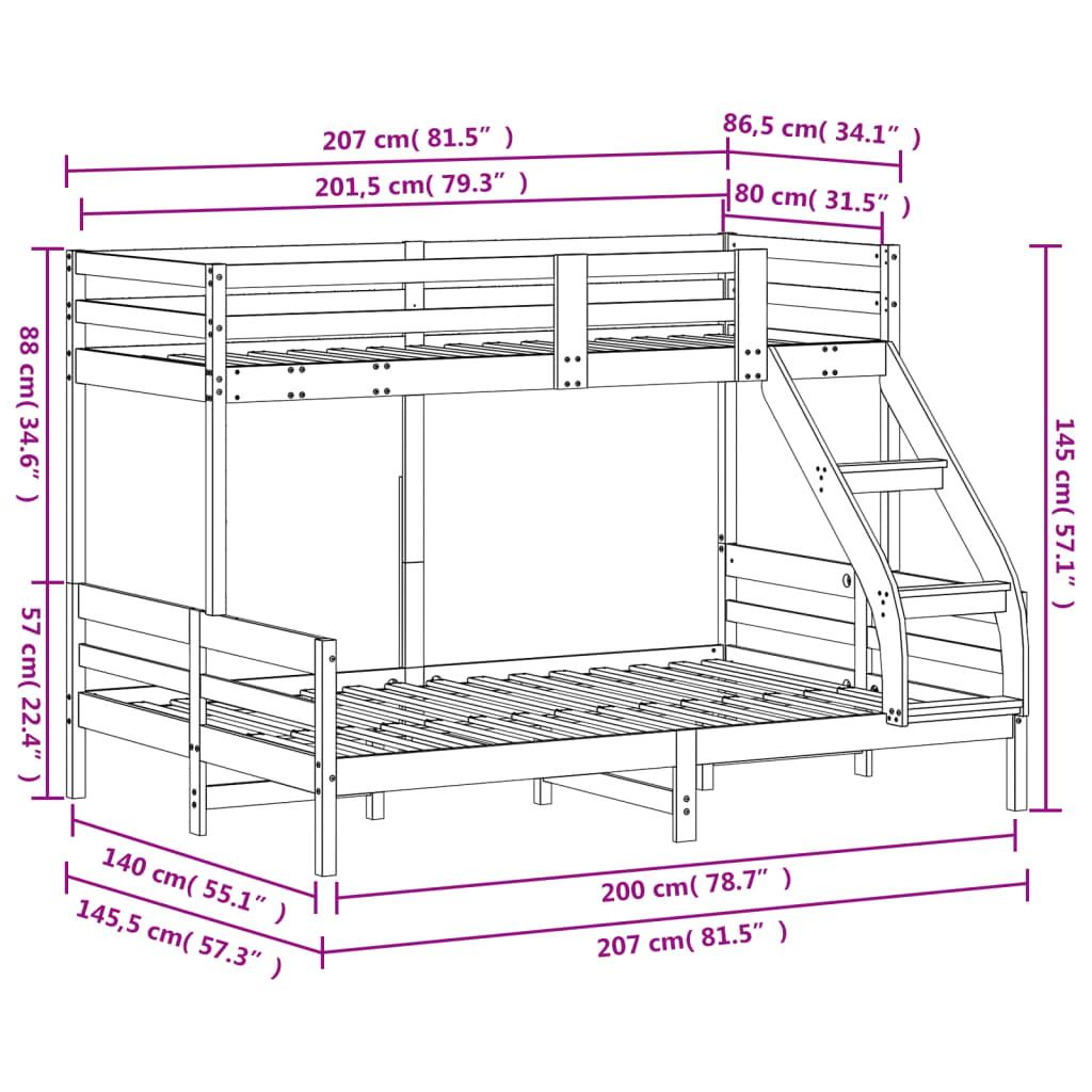 Våningssäng 80x200/140x200 cm vaxbrun massiv furu - HQ5