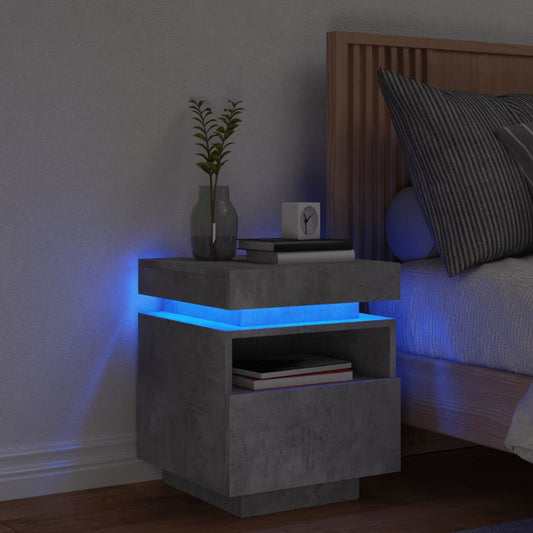Sängbord med LED-belysning betonggrå 40x39x48,5 cm
