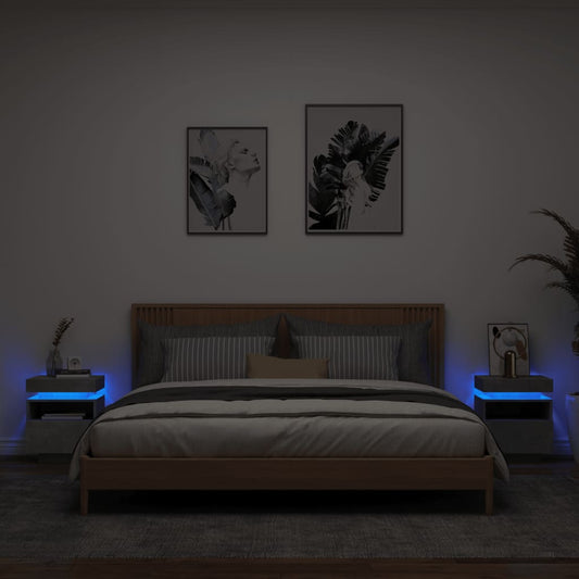 Sängbord med LED-belysning 2 st betonggrå 40x39x48,5 cm