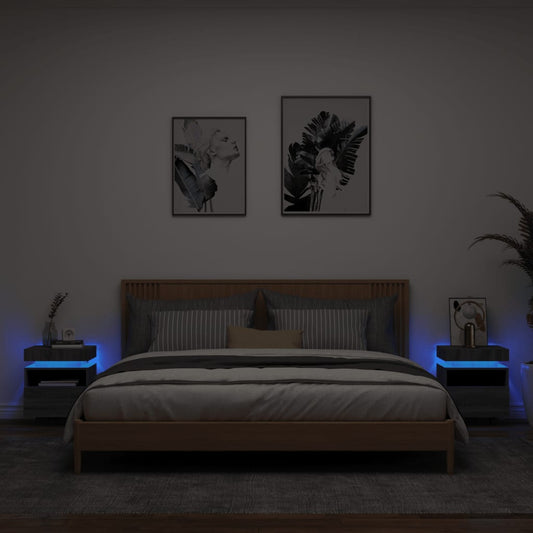 Sängbord med LED-belysning 2 st grå sonoma 40x39x48,5 cm