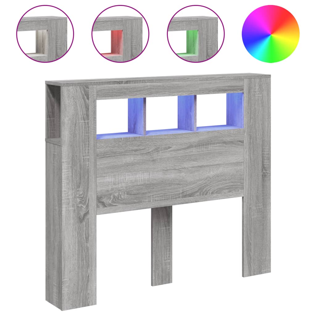 Sänggavel LED grå sonoma 120x18,5x103,5 cm konstruerat trä