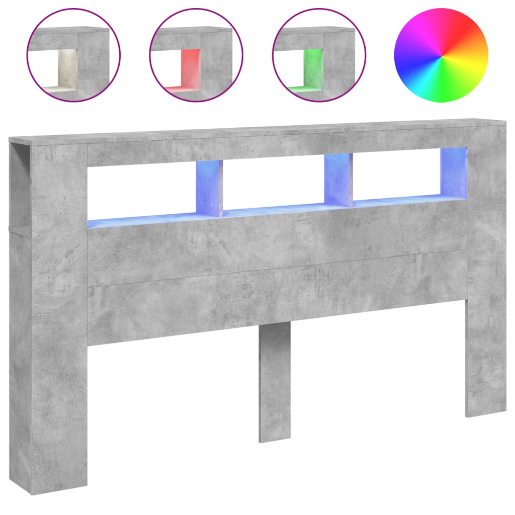 Sänggavel LED betonggrå 180x18,5x103,5 cm konstruerat trä