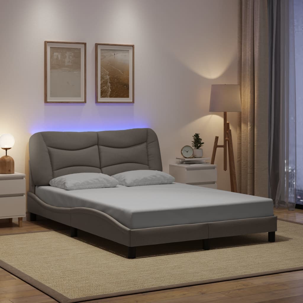 Sängram med LED utan madrass Taupe 140x190 cm tyg