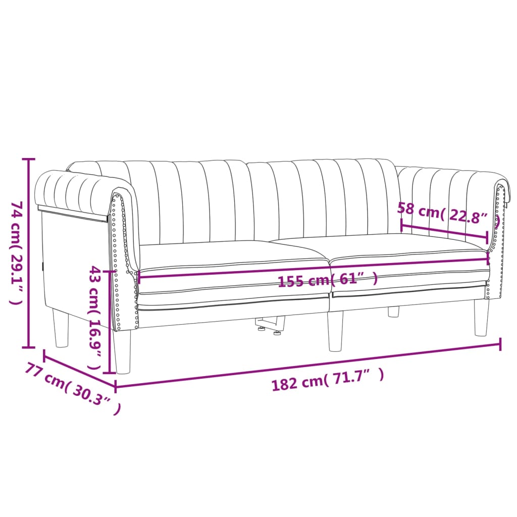 Soffa 2-sits vinröd sammet