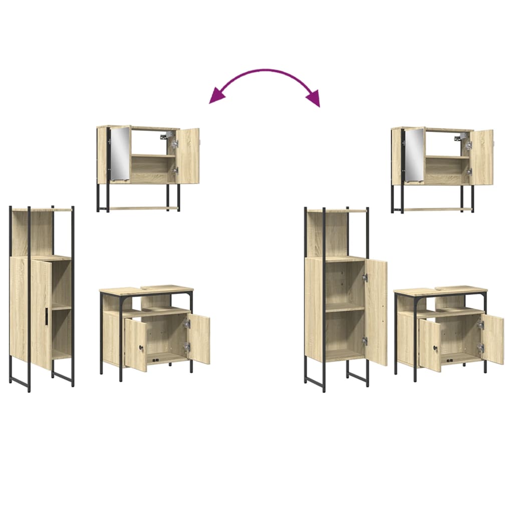 Badrumsmöbler set 3 delar sonoma-ek konstruerat trä