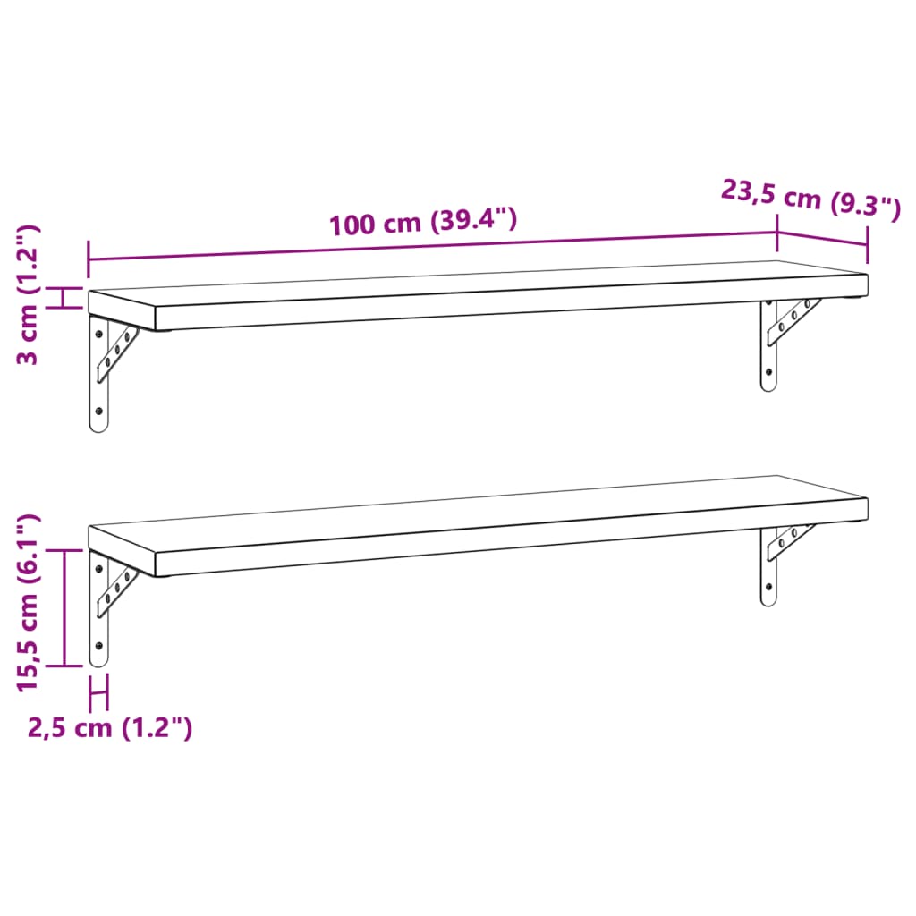 Vägghyllor 2 st 100x23,5 cm silver rostfritt stål