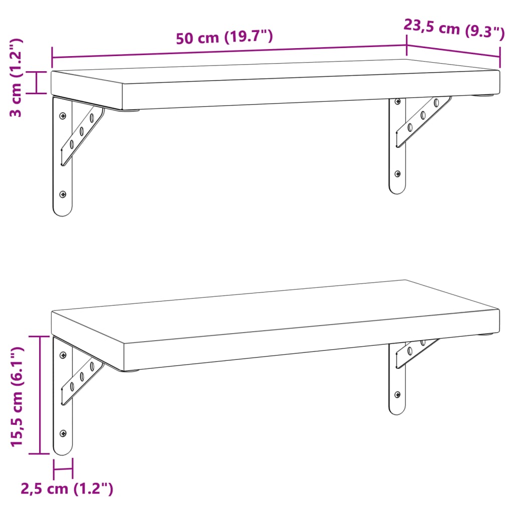 Vägghyllor 2 st 50x23,5 cm silver rostfritt stål