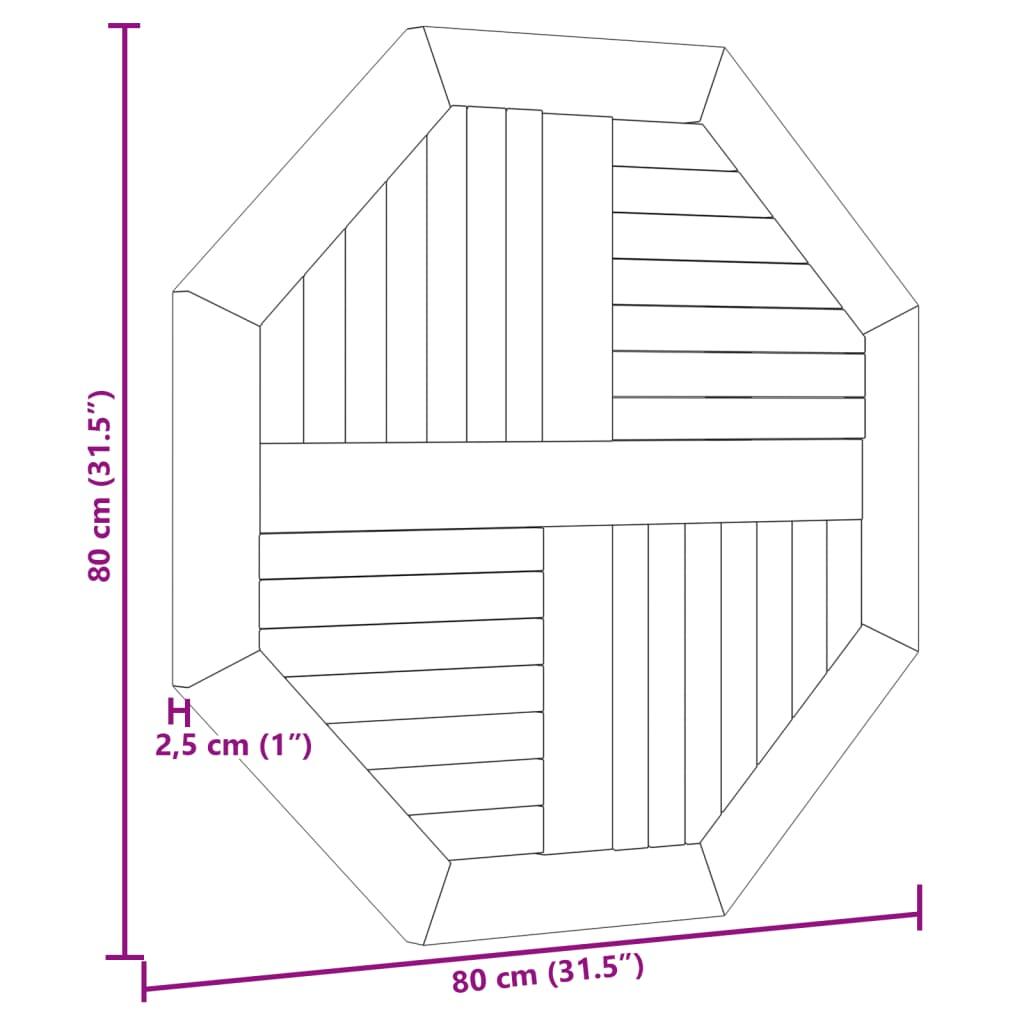 Bordsskiva 80x80x2,5 cm åttakantig massiv teak - HQ5