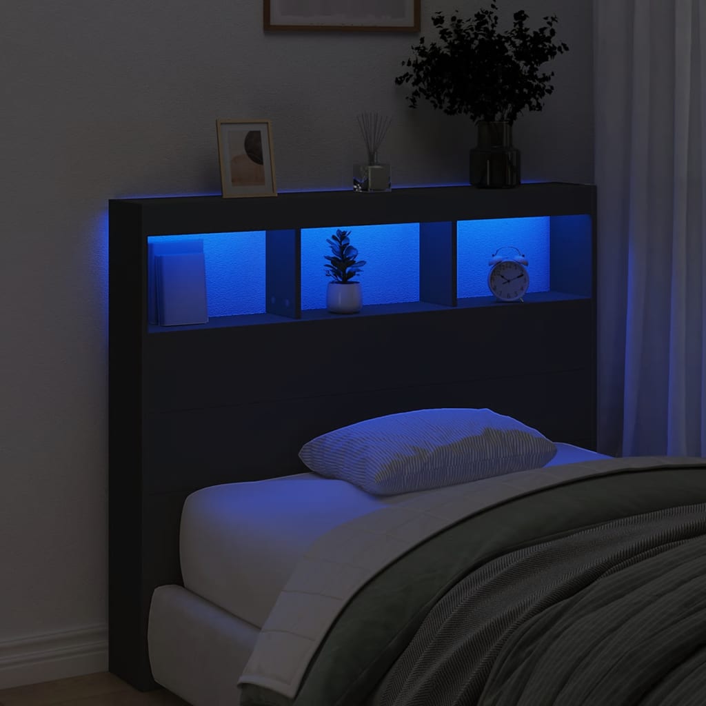 Sänggavel med LED svart 120x17x102 cm