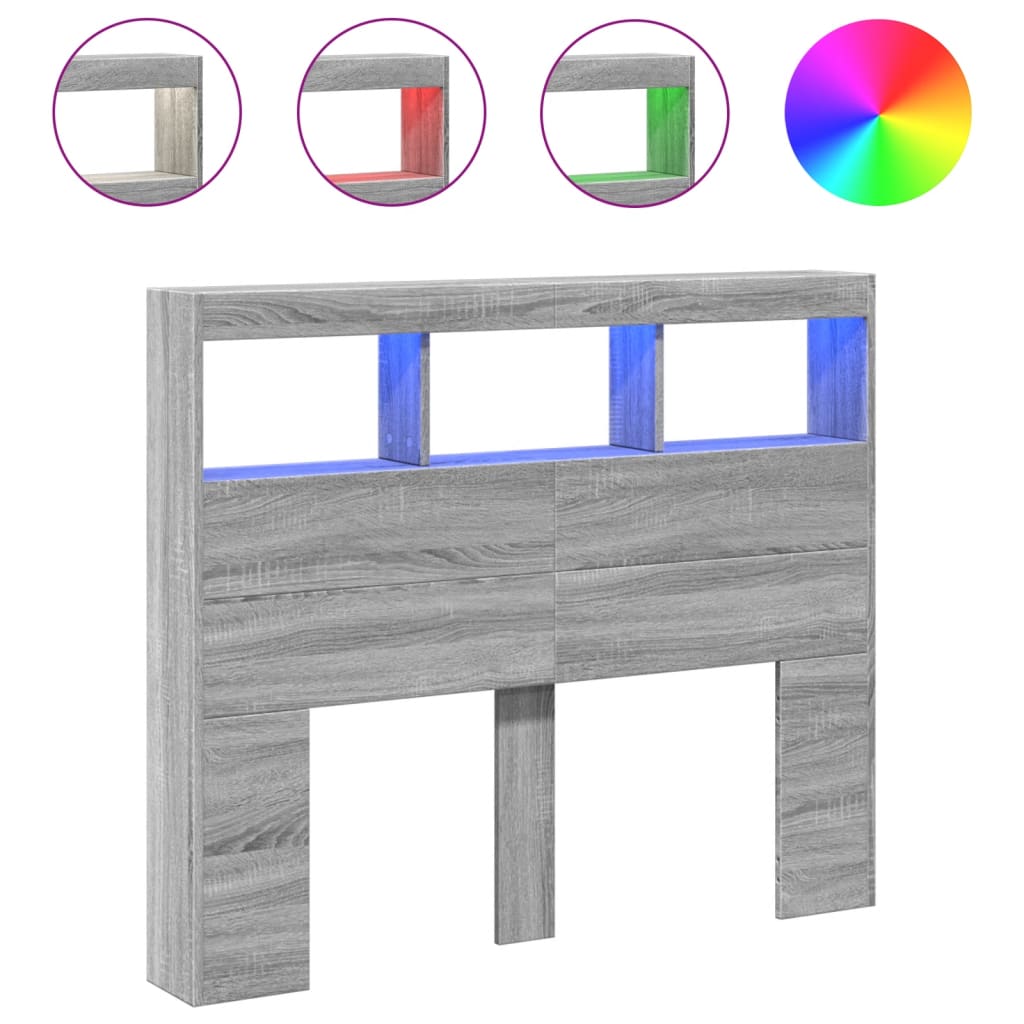 Sänggavel med LED grå sonoma 120x17x102 cm