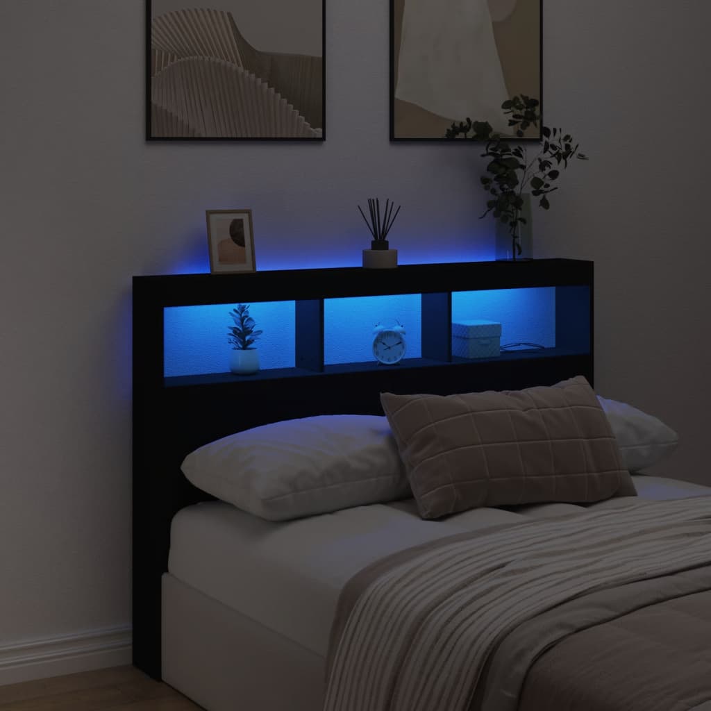 Sänggavel med LED svart 140x17x102 cm