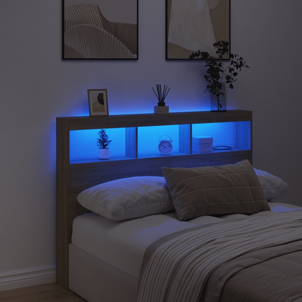 Sänggavel med LED sonoma-ek 140x17x102 cm