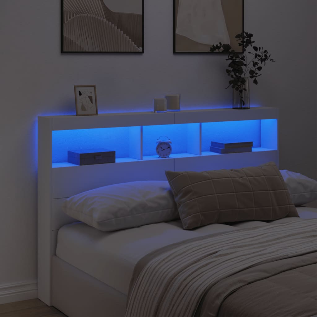 Sänggavel med LED vit 160x17x102 cm