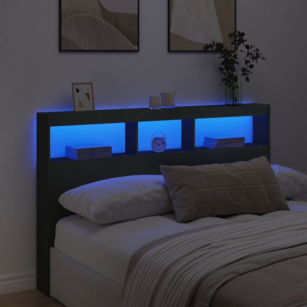 Sänggavel med LED svart 160x17x102 cm