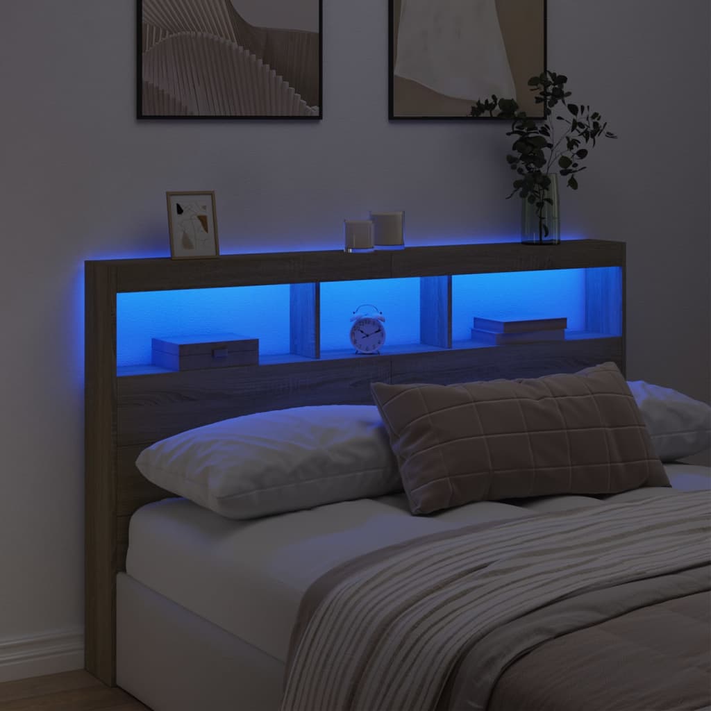 Sänggavel med LED sonoma-ek 160x17x102 cm