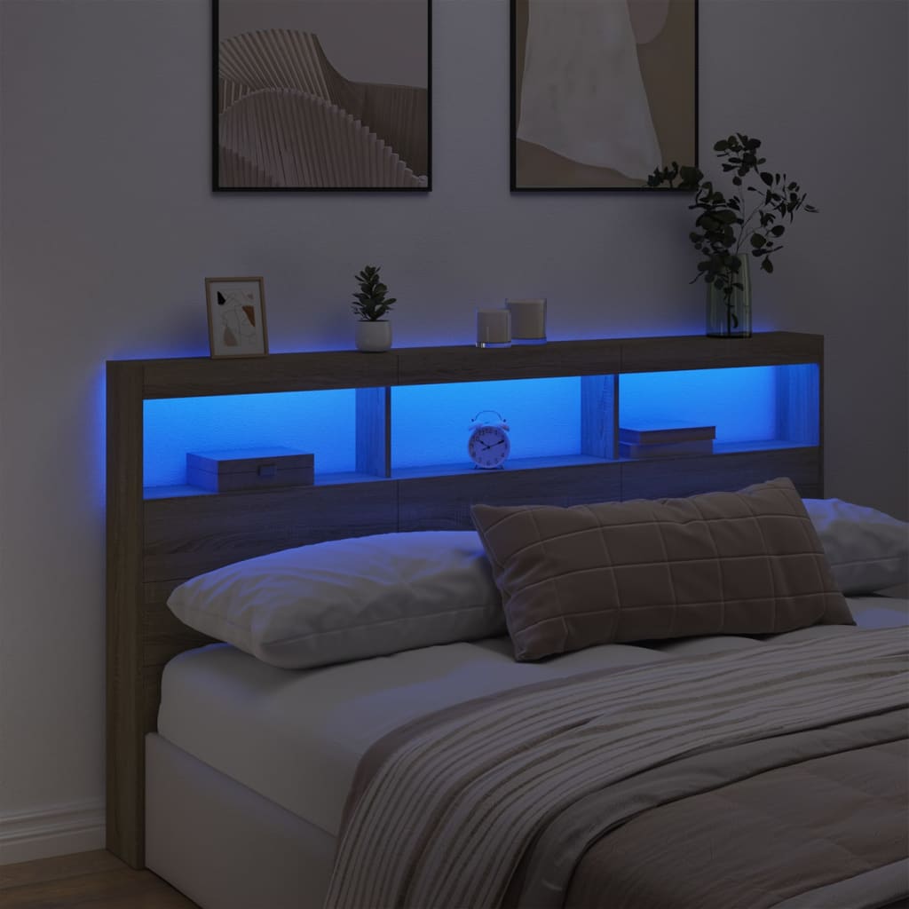 Sänggavel med LED sonoma-ek 180x17x102 cm