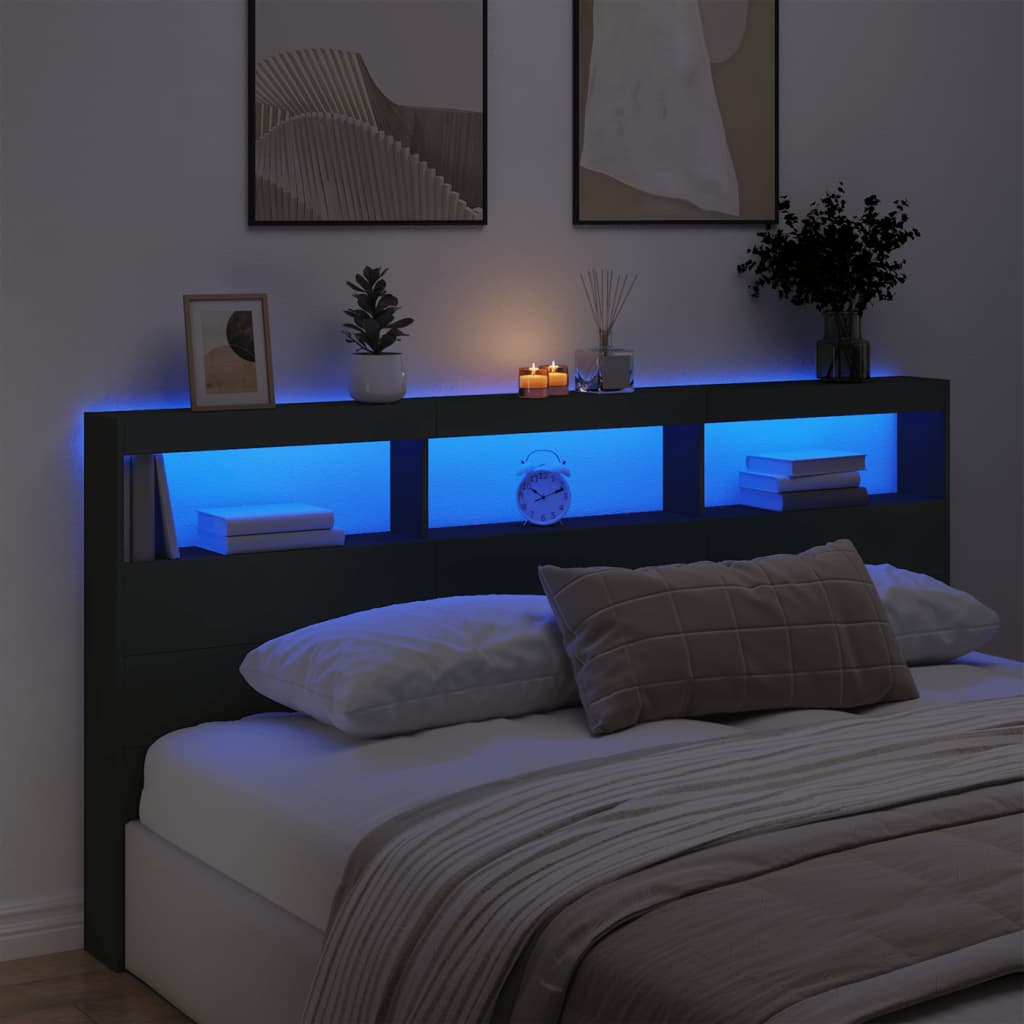 Sänggavel med LED svart 200x17x102 cm