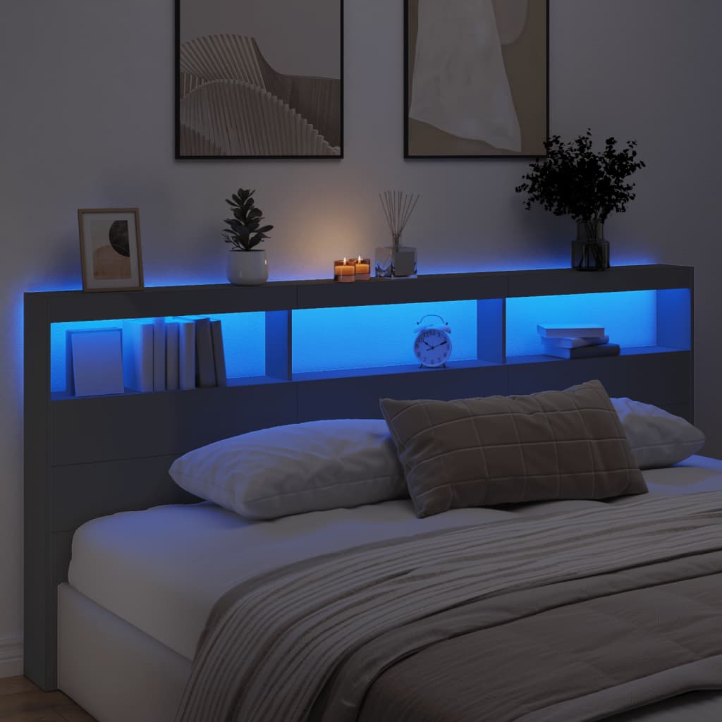 Sänggavel med LED svart 220x17x102 cm