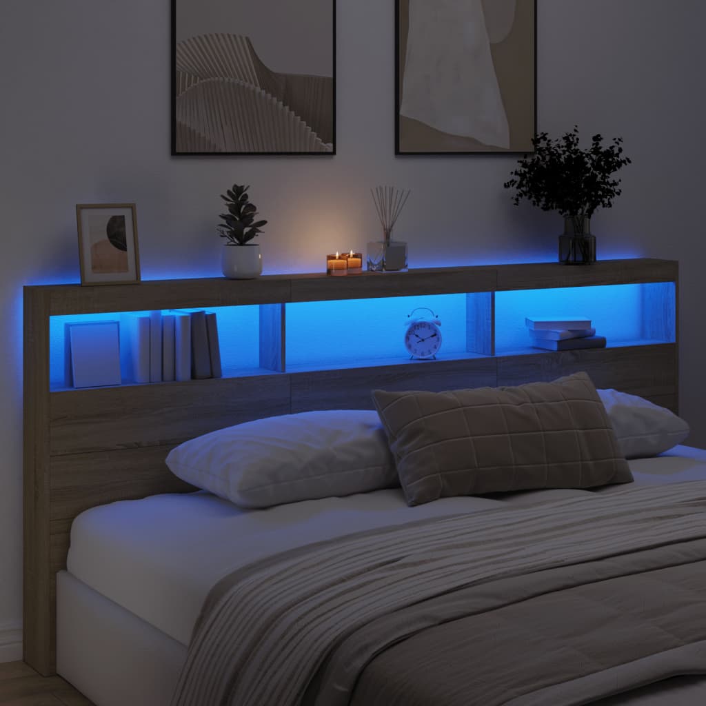 Sänggavel med LED sonoma-ek 220x17x102 cm