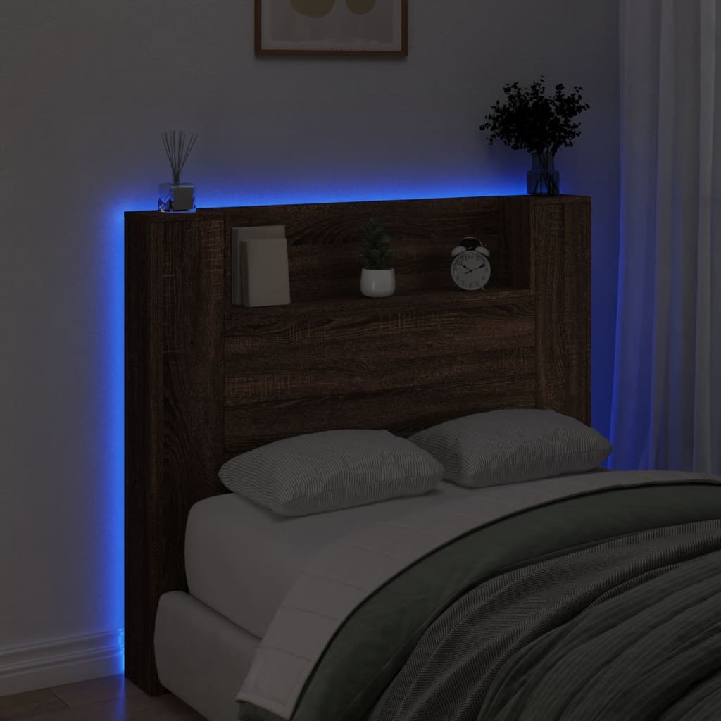 Sänggavel med LED brun ek 120x16,5x103,5 cm