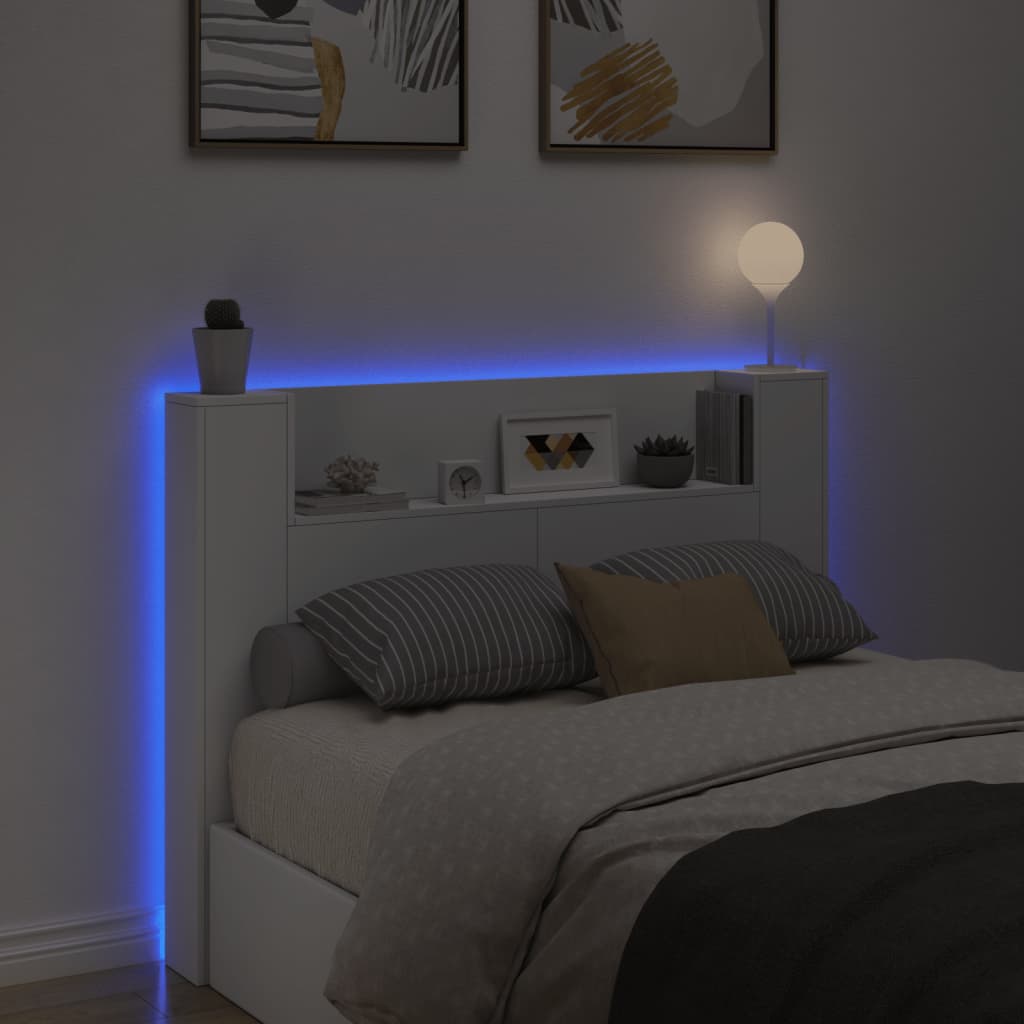 Sänggavel med LED vit 140x16,5x103,5 cm