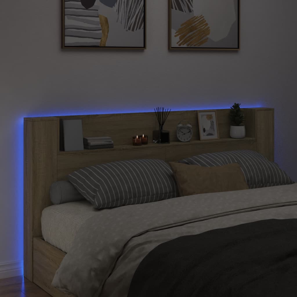 Sänggavel med LED sonoma-ek 200x16,5x103,5 cm