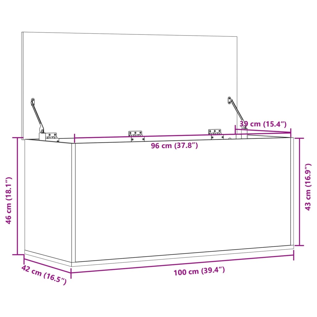 Förvaringslåda rökfärgad ek 100x42x46 cm konstruerat trä