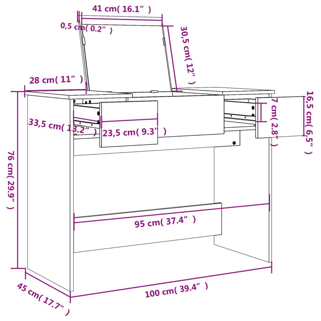 Sminkbord med spegel rökfärgad ek 100x45x76 cm - HQ5