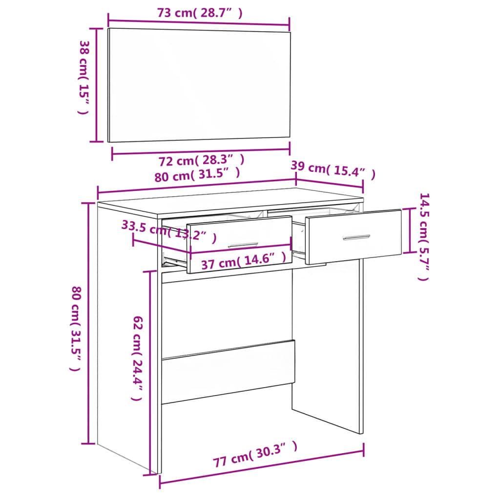 Sminkbord med spegel vit 80x39x80 cm - HQ5