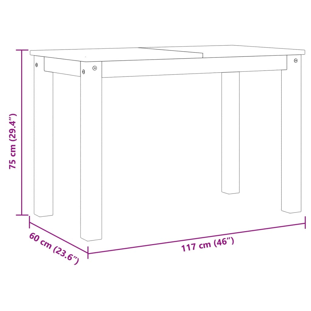 Matbord Panama grå 117x60x75 cm massiv furu