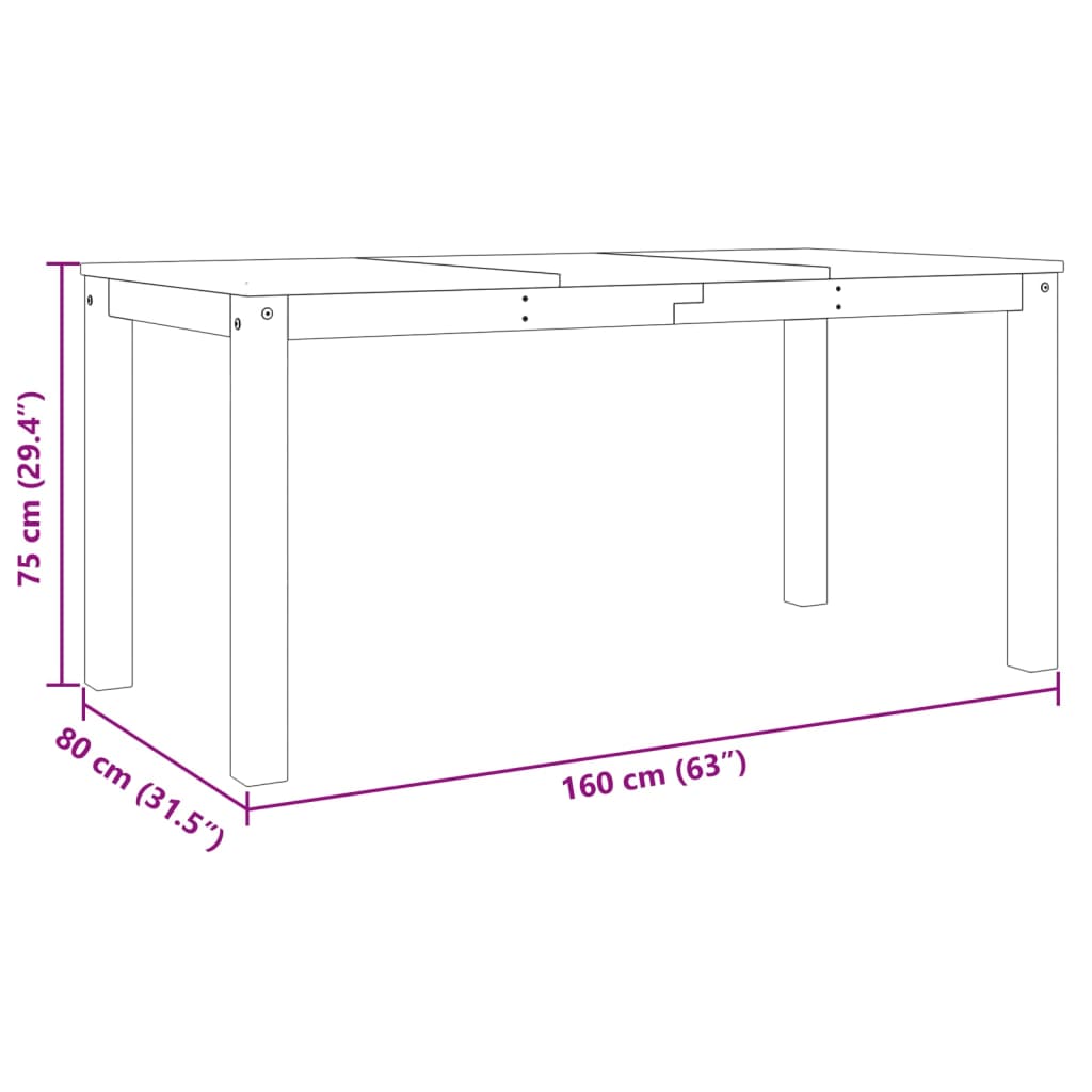 Matbord Panama grå 160x80x75 cm massiv furu